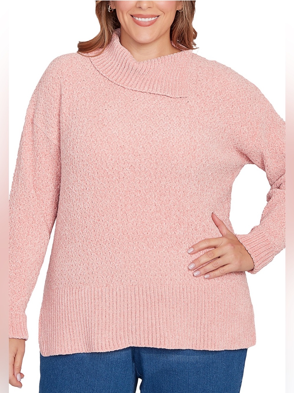 RUBY RD Plus Size Split Cowl Neck Chenelle Sweater.